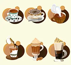 美式卡布奇诺雪顶咖啡饮品元素插画