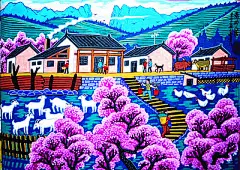 秦岭人家山区农村春天美景田园牧歌刘知贵户县农民画尺寸52x76cm-淘宝网