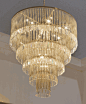 Signature Collection Lighting: Elegant 5 Tier Swarovski Crystal Embellished Chain Chandelier * Gold Dipped Steel * H: 120 x 140 cm * Smaller Sizes Available * Special Order Design * See Description For Info & Price Guide