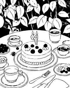 黑白生日蛋糕矢量插画图形