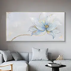 纯手绘油画新中式客厅挂画沙发背景墙装饰画花卉壁画横版卧室床头-淘宝网