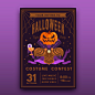 Flat design halloween party poster template Free Vector