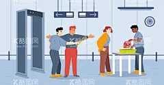 卡通安检检查场景  - 源文件下载【酷图网】安检素材,检查素材,扫描素材,检查物品,安检,车站,火车站,汽车站,飞机安检