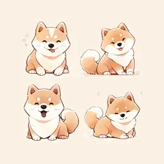 可爱的卡通秋田犬表情包开心害羞和放松状态