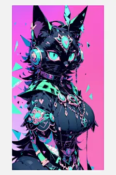 数字艺术超现实插画镭射猫插画-众图网