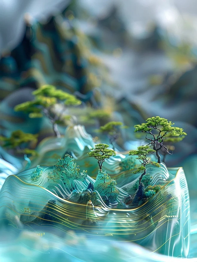 【AI关键词分享】中国风的创意山水画立体感_9_若狸的Ai魔法学院_来自小红书网页版-花瓣网