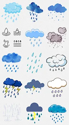 卡通手绘雨滴下雨PNG免抠素材
