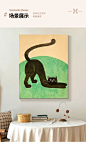 可爱黑色猫咪客厅装饰画肌理动物手绘油画玄关挂画卡通儿童房挂画-淘宝网