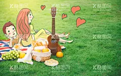 野外聚餐的情侣  - 源文件下载【酷图网】恩爱,甜蜜,情侣,夫妻,漫画,甜蜜蜜,野外,聚餐,草地,吹拉弹唱,