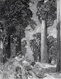 富兰克林·布斯（Franklin Booth，1874-1948）20世纪初的流行杂志插画家，是美国最早的现代ex libris设计师之一，年少时误以为杂志上刊印的版画是钢笔画，因此来用笔墨进行临摹练习，阴差阳错之下具有独特的个人风格插图风格。他的钢笔画中各种灰阶层次很丰富，暗部灰阶可以拉 ( (130)