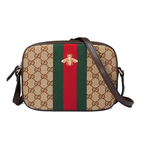 古驰gucci女士单肩包蜜蜂斜挎包帆布配皮奢侈品412008kqwyg8869棕色
