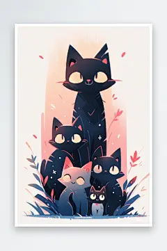 数字艺术猫咪卡通插画扁平风插画猫插画素-众图网