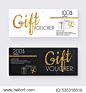 Voucher template with gold gift box,certificate. Background design coupon, invitation, currency. Vector illustration.
