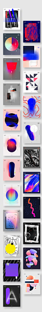 【几百个渐变色彩的独特玩法】抽象图形和渐变色彩的搭配使用可谓是充满了视觉吸引力，通过这些组合效果可以很好的运用到背景设计中，或者巧妙的将这些抽象图形转变为具象的形状，以此来传达信息。来自Vasjen Katro  #设计秀# ​​​​