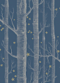 Woods & Stars Wallpaper A Cole's classic wallpaper with a twist, cream trees with gold stars on a dark teal background