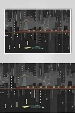 扁平化插画虚拟空间数据科技城市夜色