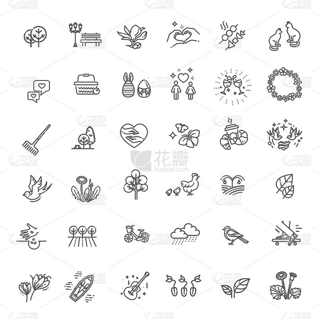 Spring自然矢量细线图标素材-花瓣网