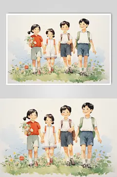 数字艺术学生放假开心过暑假扁平风插画