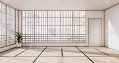 空-清洁现代房间日本风格。三维渲染