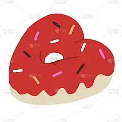 心形甜甜圈，涂上釉料，撒上甜面包屑。情人节快乐。所有情人节装饰元素。美味的食物,甜食。平面风格在矢量