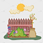 wood grillage and bush with flowers plants