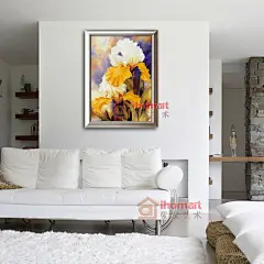 手绘写实花卉油画鸢尾花卧室玄关装饰画酒店别墅会所办公室有框画-淘宝网