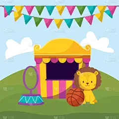 可爱的,狮子,马戏团,帐篷,戒指,野生动物,现代,动物,跳,爱