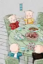 中国风猪年春节民俗系列之年夜饭