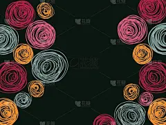 彩色儿童手绘抽象圆圈上的黑色背景，壁纸，纹理，横幅，标签矢量设计
