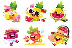 夏季水果人物造型插画
