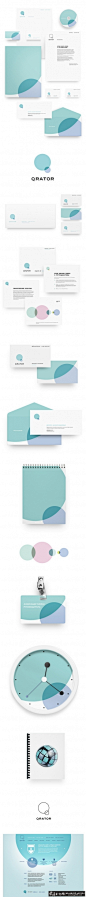 清新淡雅品牌形象设计 蓝色半透明重叠圆形LOGO设计 简单的圆形叠加元素信封工作证设计