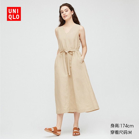 女装 麻混纺A字型连衣裙(无袖) 426...