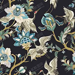 腰果花 【酷图网】手机壳印花,烫画,直喷,数码印花,无缝图案,服装印花,服装花型,服装设计,面料印花,男装花,女装花,童装花,热转印,爆款花型,爆款,壁纸,包装背景,四方连续,腰果,鹤,鸟,抽象花
