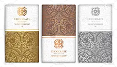 银和黄金古董套巧克力棒包装设计。向量豪华模板与装饰元素。可用于背景和壁纸。非常适合食品和饮料包装类型