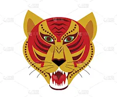 虎头图标采用扁平卡通风格，标志设计。2022年是中国的虎年。矢量图