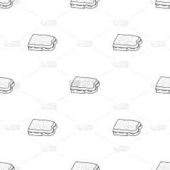 无缝模式手绘矢量插图花生酱果冻三明治或烤奶酪三明治。适合背景，纺织品设计，壁纸。卡通涂鸦风格的背面和