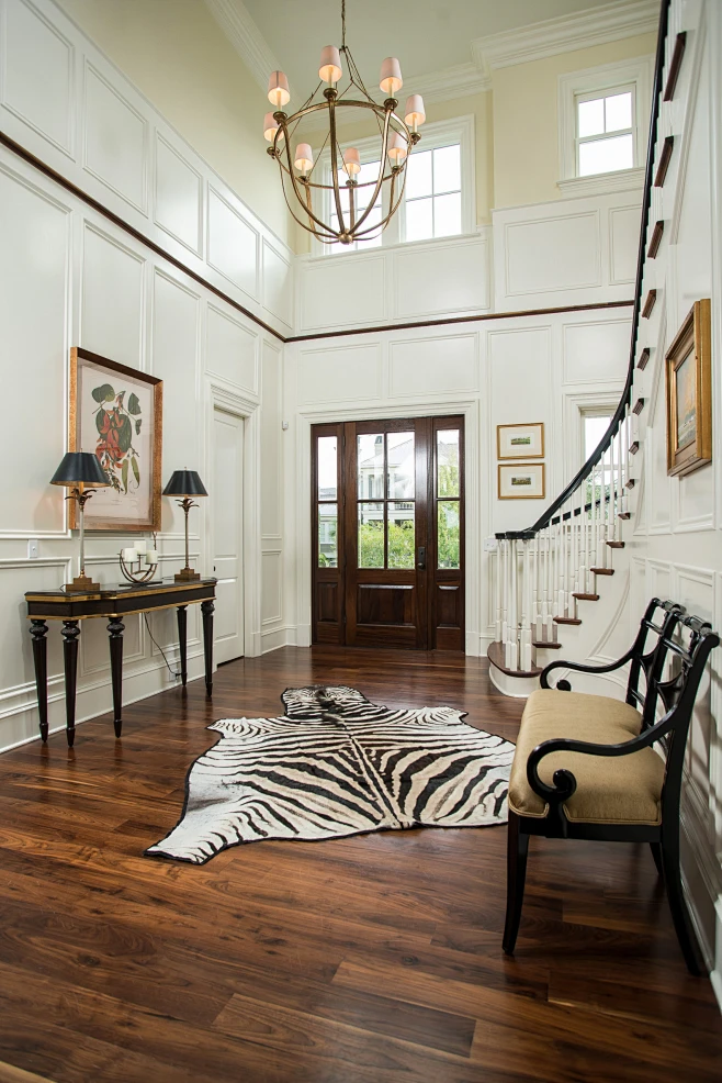 Inspiration for a large transitional dark wood floor and brown floor ...