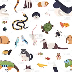 宠物,四方连续纹样,白色背景,可爱的,纺织品,蛇,壁纸,狗,哺乳纲,蜥蜴