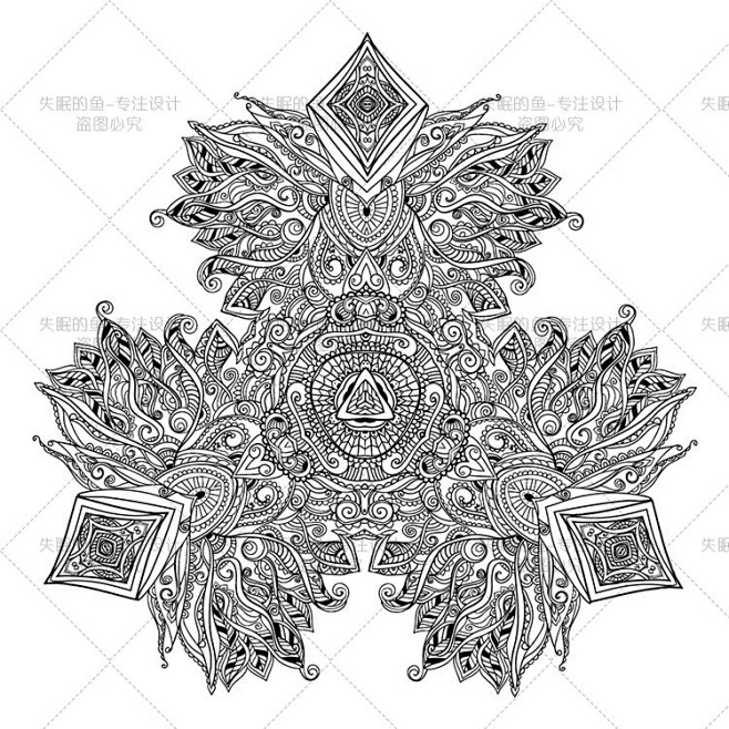 印度民族风格曼陀罗图案花纹纹饰曼陀罗民族风黑白花纹矢量素材淘宝网
