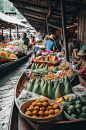 AI数字艺术泰国景点水上市场摄影图