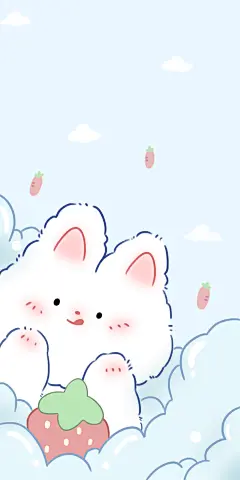 可爱壁纸、手机壁纸、小兔子、插画、云朵、胡萝卜、小清新