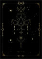 神秘魔法魔术花卉手势月亮太阳金箔透明免抠PNG图案卡片海报素材 (66)