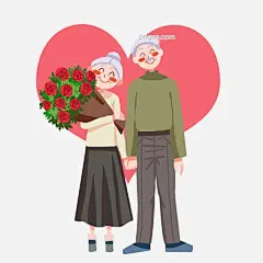 老年情人节和鲜花图片大小2000x2000px 图片尺寸377.84 KB 来自PNG搜索网 pngss.com 免费免扣png素材下载！恩爱的老年人#红色的桃心#红色的鲜花#卡通手绘#鲜花插画#鲜花装饰#