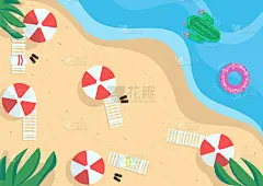 海边平面彩色矢量插图
