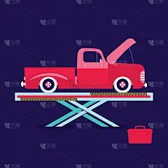 打开引擎盖汽车上的起重设备矢量插图库存插图