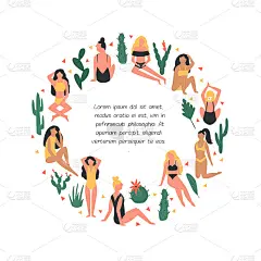 抽象横幅漂亮的女孩和仙人掌。矢量插图与地方的文字邀请，贺卡，横幅