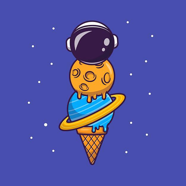可爱的宇航员冰淇淋卡通矢量插画矢量图素材
