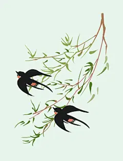 春季清新春分清明水墨柳条燕子手绘元素