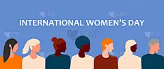 横向海报与不同种族和文化的妇女的面孔。国际妇女日。3月8日。妇女的友谊，团结，姐妹。妇女权利运动。每