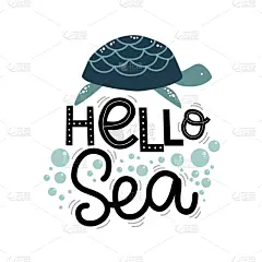 泡泡,矢量,海龟,文字,绘画插图,海洋,你好,可爱的,热带气候,野生动物